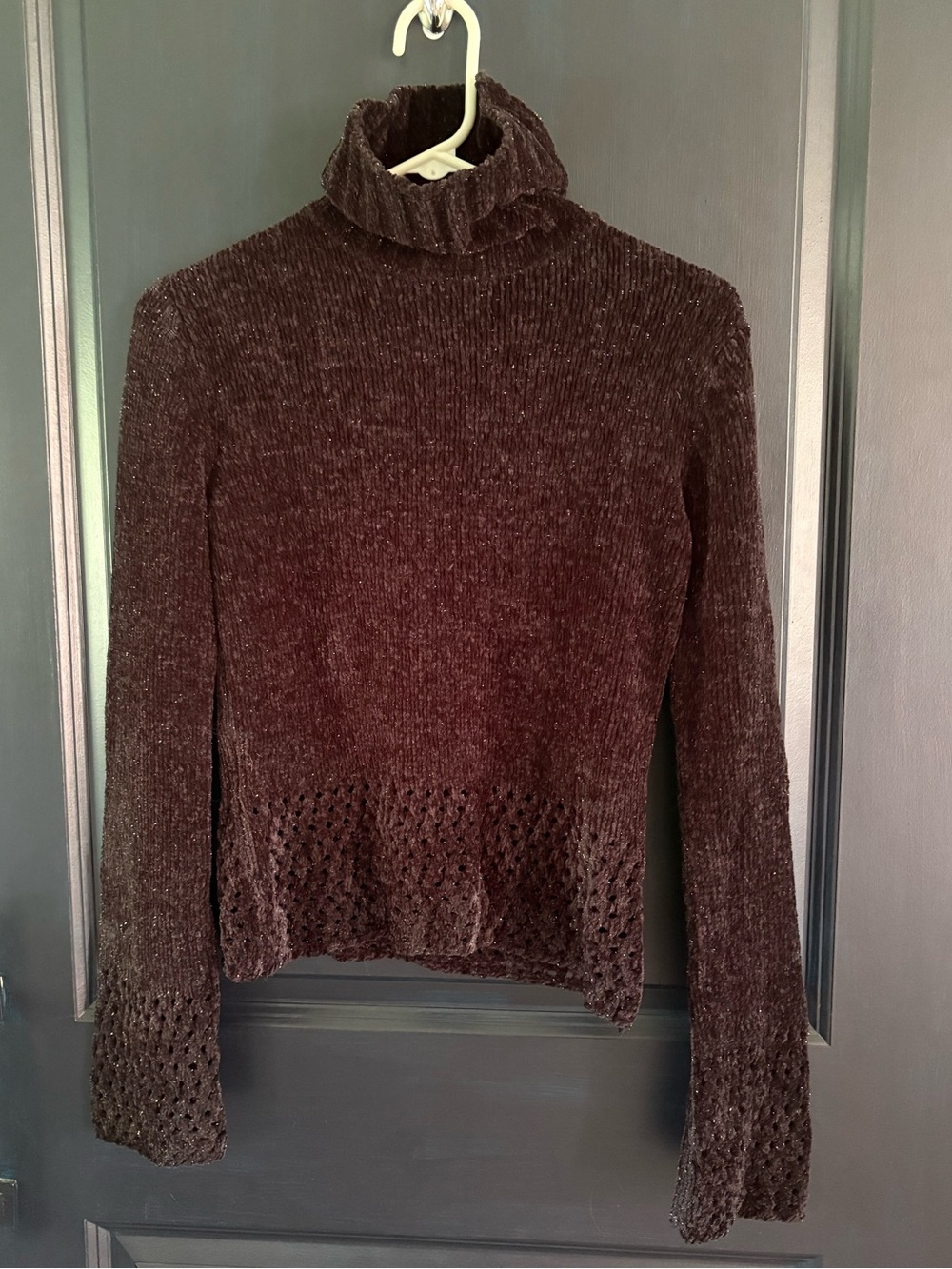 Vintage Y2K Canyon River Blues Chenille Turtleneck Sweater Brown Sparkle Crochet